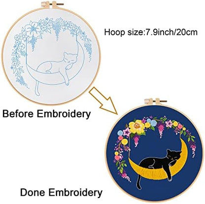 Louise Maelys Cat Moon Embroidery Kit for Beginners Floral Design - Image 4