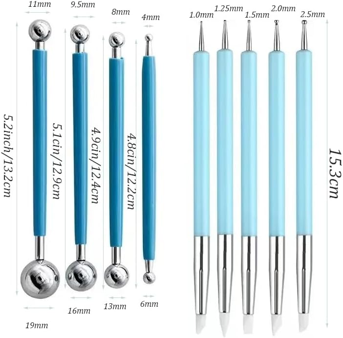 Professional Clay Sculpting Tools Set, Blue, 9 Pieces, Ball Stylus and Modeling Tools for Pottery, Ceramics, Art - Image 2