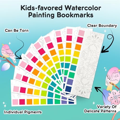 Watercolor Painting Coloring Books Pocket Watercolor Paint Bookmarks, Mess Free Paint with Water Set, Travel Class Activities Art Party Favors Exchange Birthday Gifts for Kids (Enchanting forest) - Image 4