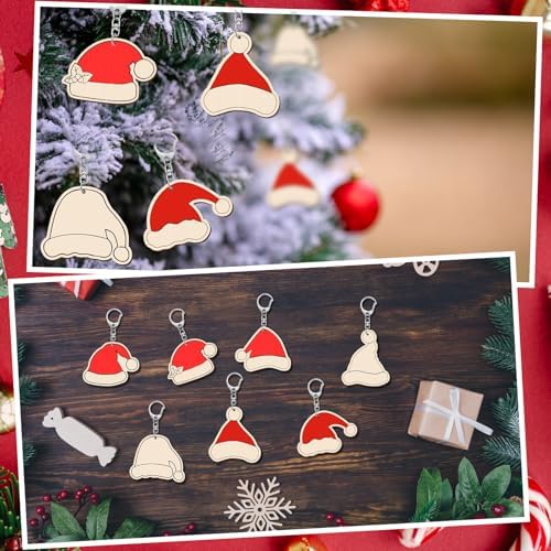 RattanView 24 Pcs Santa Hats Craft Keychains DIY Keychain, 12 Styles - Image 5