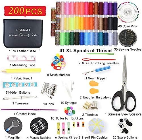 INSCRAFT Sewing Kit, 200 Premium Sewing Supplies, 41 XL Thread Spools, Suitable for Traveller, Adults, Beginner, Emergency, DIY and Home by INSCRAFT - Image 2