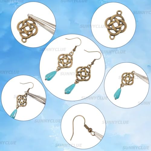 SUNNYCLUE 1 Box DIY 10 Pairs DIY Boho Earring Kit Bohemian Findings Charms Acrylic Alloy Golden Metal Enlaced Vintage Turquoise Antique Tibetan Flowers Link Charms for Jewelry Making Kits Starters - Image 6