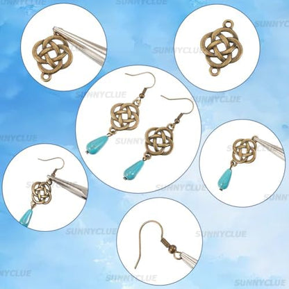 SUNNYCLUE 1 Box DIY 10 Pairs DIY Boho Earring Kit Bohemian Findings Charms Acrylic Alloy Golden Metal Enlaced Vintage Turquoise Antique Tibetan Flowers Link Charms for Jewelry Making Kits Starters - Image 6