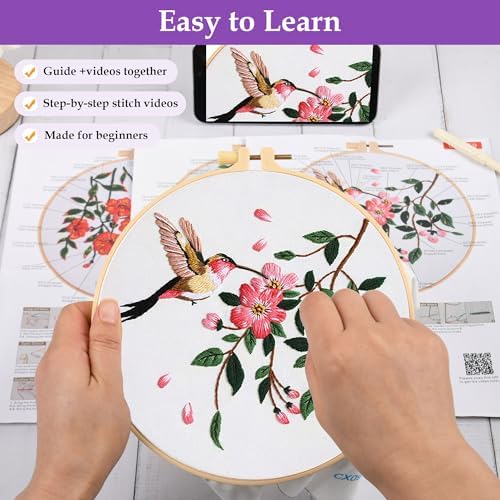 Uniartfy Embroidery Kit for Beginners with Hummingbird and Flower Pattern - Image 3