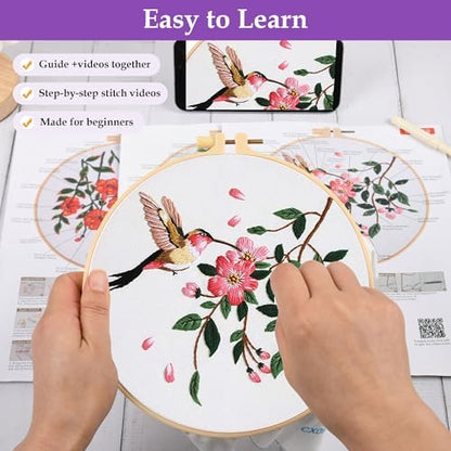 Uniartfy Embroidery Kit for Beginners with Hummingbird and Flower Pattern - Image 3