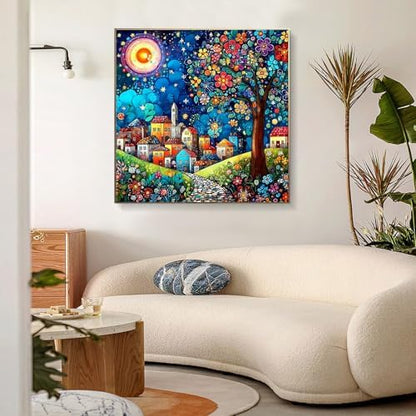 Jiqinsiye Tree Adults Paint by Number Kits,Houses Painting by Number Kits on Canvas,Village Large Color by Numbers Adult Watercolor Gifts for Friends Wall Decor - Image 6