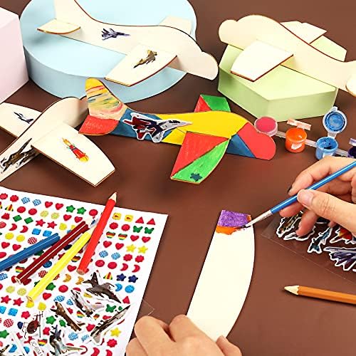 BAPHILE 12 Pack DIY Wood Planes，Mini Airplane Paint and Decorate Wooden Airplane Craft Kits with Decorate Tools for Kids School Craft Decor Projects - Image 4