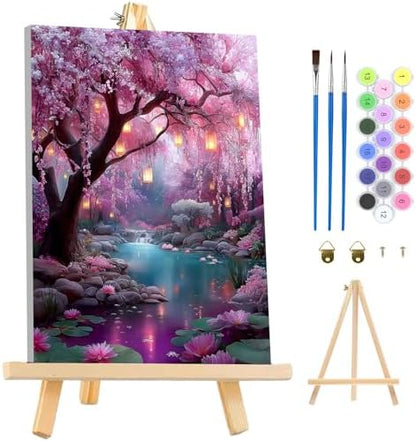 MAXBYE Framed Paint By Numbers Kits for Adults with Wooden Easel, DIY Dream Tree Adult Paint by Number Kits, Oil Acrylic Paintings Kit for Beginners Gift Home Wall Garden Decor 10×14 Inch by MAXBYE