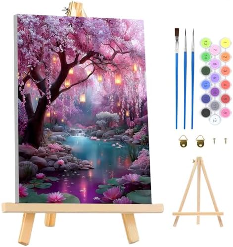 MAXBYE Framed Paint By Numbers Kits for Adults with Wooden Easel, DIY Dream Tree Adult Paint by Number Kits, Oil Acrylic Paintings Kit for Beginners Gift Home Wall Garden Decor 10×14 Inch by MAXBYE