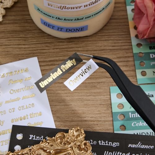 2500+ Pcs Word Stickers for Journaling, 50 Sheets Quote Sticker Gold Foil Art Scrapbook Supplies for Junk Journal, Scrapbooking Supplies for Bullet Journal Craft Small Talk Stickers for DIY Gift Card - Image 5