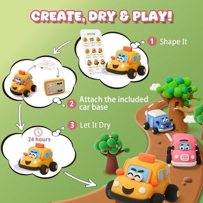Air Dry Clay Kit for Kids - 3 Boxes Pull Back Car Making - Image 2