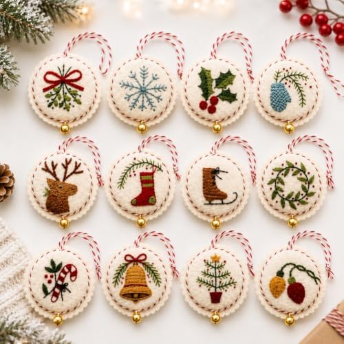 DIY Felt Christmas Ornament Kit,Hand Embroidery Christmas Ornaments kit by Unknown