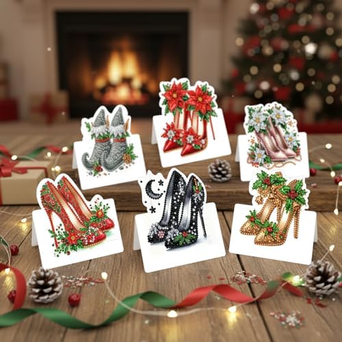 6 Packs High Heels DIY Diamond Art Greeting Cards with Envelopes Special Shaped 3D Fold Rhinestone Painting Card Handmade Gem Dots Art Kit for Beginner Adult Birthday Holiday Blessing Gift - Image 2