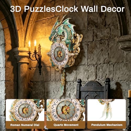 3D Puzzles for Adults Dragon Clock Crafts for Adults Wall Clock - Image 2