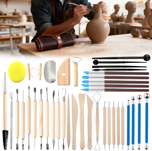 Pottery Clay Sculpting Tools Kit: 39Pcs Foam Clay for Stippling Carving Shaping Molding with Storage Bag - Air Dry Clay for Professional Polymer Artists Even Beginners - Image 6