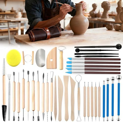 Pottery Clay Sculpting Tools Kit: 39Pcs Foam Clay for Stippling Carving Shaping Molding with Storage Bag - Air Dry Clay for Professional Polymer Artists Even Beginners - Image 6