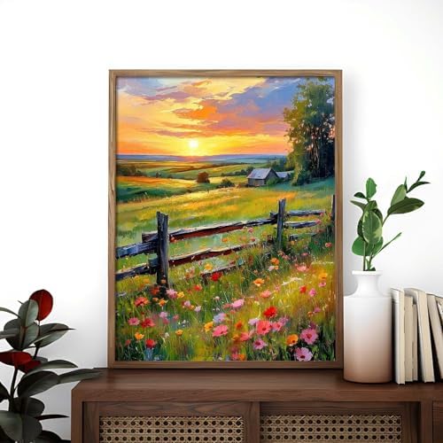 Alptiny Sunset Farm Paint by Numbers Kit for Adults Beginner, Countryside Landscape with Flowers Paint by Number Kits, DIY Oil Painting Kit for Relaxation & Home Decor, 16x20 Inch - Image 3