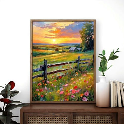 Alptiny Sunset Farm Paint by Numbers Kit for Adults Beginner, Countryside Landscape with Flowers Paint by Number Kits, DIY Oil Painting Kit for Relaxation & Home Decor, 16x20 Inch - Image 3