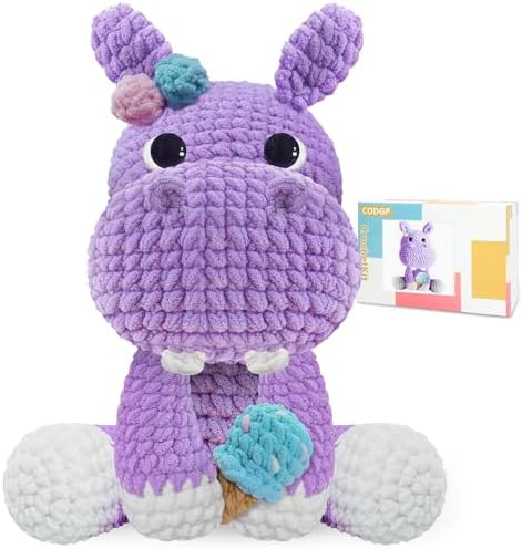 CODGP Crochet Kit for Beginners, 11.8-Inch Hippo Crochet Kit for Adults by CODGP