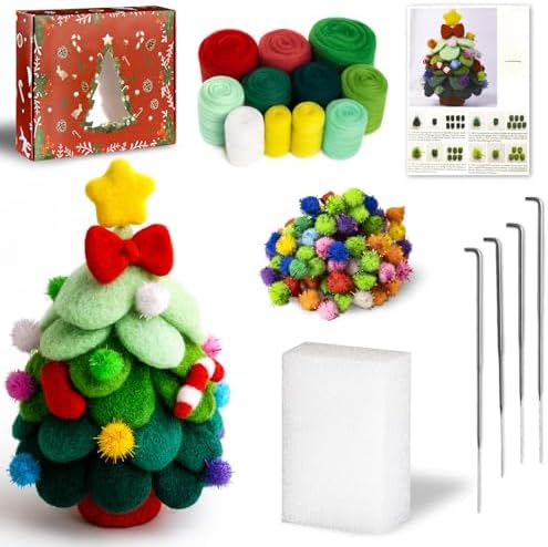 KIDS KING Needle Felting Kit for Handicraft Beginners Teens & Adults – Christmas Tree Felting with Instruction, Material Tools: Wool, Needles, Felting Pad, Home Decorations for Christmas by Unknown
