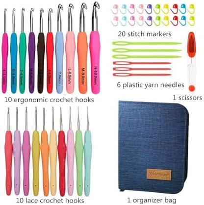 Yarniss 20 Size Crochet Hooks 0.5mm-10mm,Ergonomic Hook for Arthritic Hand - Image 2