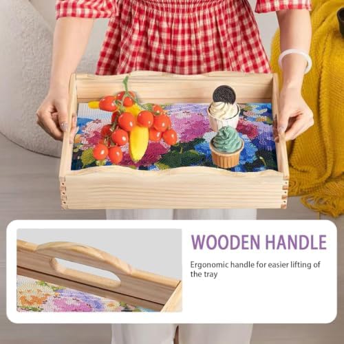 EWJRNSF 5D Diamond Painting Flowers Diamond Art Kits for Adults Wooden Serving Trays with Handles Big Gem Arts and Craft Gifts Trays Decor Gift Home Decor 7.8x11.8 Inches Hydrangea - Image 6