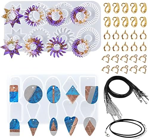 Yayatty Epoxy Resin Molds Kit, Gear Silicone Molds Geometry Pendant Jewelry Casting Resin Silicone Molds with Holes, Black Wax Rope and Pendant Buckle for Jewelry Making by Yayatty
