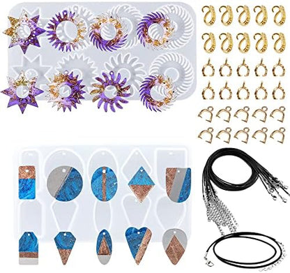 Yayatty Epoxy Resin Molds Kit, Gear Silicone Molds Geometry Pendant Jewelry Casting Resin Silicone Molds with Holes, Black Wax Rope and Pendant Buckle for Jewelry Making by Yayatty