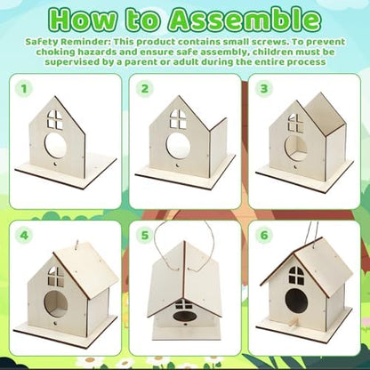 18 Pack Wooden DIY Birdhouse Kit for Kids Adults, Thickened Double-Layer Wood with Screwdrivers, Nails, Ropes, Easy Build & Paint Arts and Crafts Set for Backyard Garden Bird Watching - Image 3