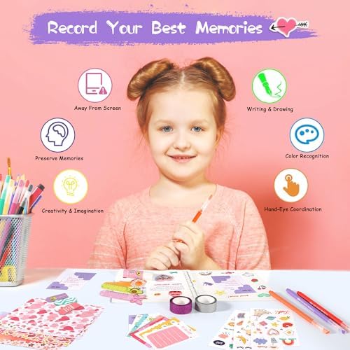 DIY Journal Kit for Girls, 7 8 9 10 Year Old Girl Birthday Gifts, Ideal Gift for Tween and Teen Girls 7-14, 74PCS Journaling Art Crafts Kit, Creativity Scrapbook Diary Supplies & Stationery Set - Image 6
