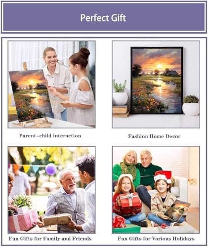 MIRCVSH Sunset Paint by Numbers Kit for Adults Framed,Landscape Paint by Number for Adults Beginner,Adults' Paint-by-Number Kits on Canvas with Wooden Easel for Home Wall Decor 12X16 Inch - Image 7