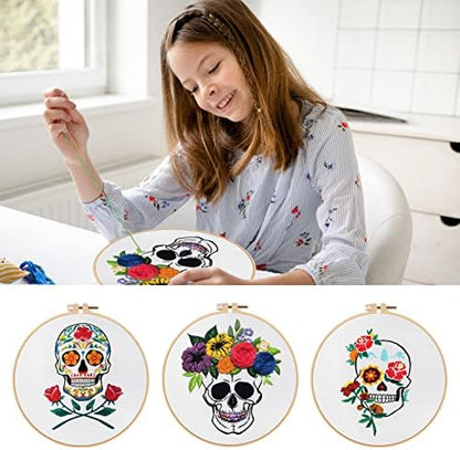 Nuberlic 3 Pack Embroidery Kit for Beginners, Halloween Skull Cross Stitch - Image 6
