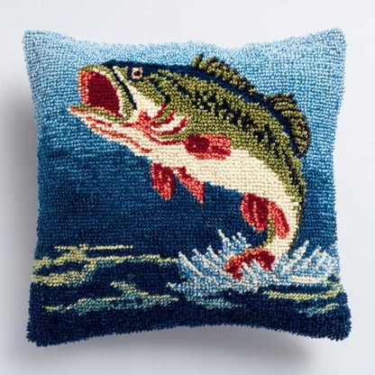 DIY Latch Hook Pillow Kit Bass Fish Jumping from Water with 43x43cm-1 by Unknown