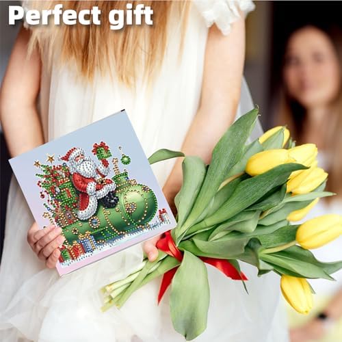 Diamond Art Christmas Cards Kit, 6PCS DIY Diamond Painting Christmas Cards with Envelopes, 5D Diamond Dot Greeting Cards for Adults, Xmas Card for Holiday Crafting Gifts (Christmas Santa Claus) - Image 7
