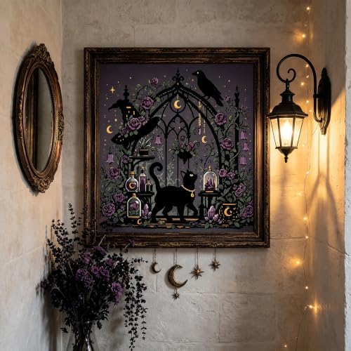 Halloween Black Cat Stamped Cross Stitch Kits for Beginner 13.7x13.7 Inch - Image 2