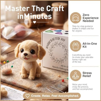 DIY Needle Felting Kit Cute Labrador Puppy – Needle Felting Starter Kit with Fiber Roving, Needles, Felting Pad & Instructions | Felted Animal Dog Kit for Beginners Adults | DIY Craft Gift - Image 4