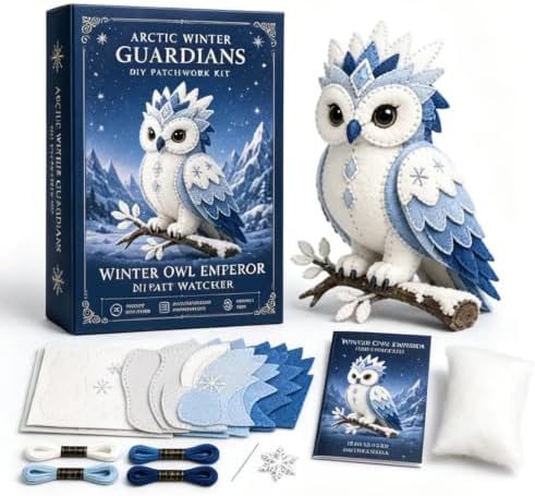 Winter Guardians DIY Patchwork Kit, Felt Animal Sewing Kit for Adults & Beginners, 3D Stuffed Mythical Creature Needle and Thread Kit Craft Sewing Project Kits fo (Winter Night Owl) by Unknown