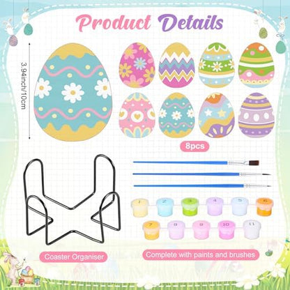 Reallnaive 8 Pcs Easter Eggs Paint by Numbers Kit for Adults Wooden Coaster - Image 3