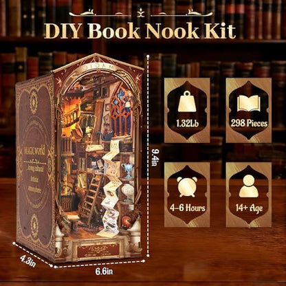 ZibbleZork Book Nook Kit, DIY Miniature Dollhouse Kit, 3D Wooden Puzzle for Adults and Teens, Booknook Bookshelf Decor Craft, Gifts for Women, Teens, and Puzzle Lovers (Magic World) - Image 3
