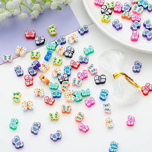 100pcs Colorful Butterfly Polymer Clay 10mm Spacer Beads for Women Jewelry Making DIY Bracelet Necklace Hair Clip (Butterfly) by LUBINGSHINE