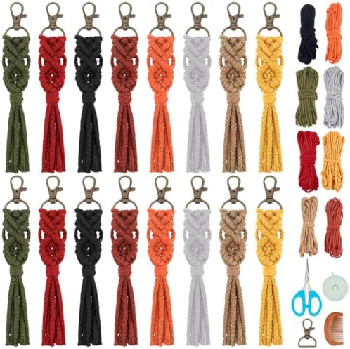 BEUNITONE 16 Sets Macrame Tassel Keychain Kit for Adults Colorful Macrame Cord Knotting Kit Boho Mini Macrame Tassel Keychain with Instruction mini Keychain for Car Key Purse Phone Wallet Charm by BEUNITONE