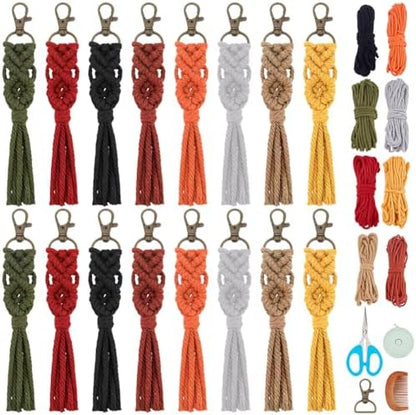 BEUNITONE 16 Sets Macrame Tassel Keychain Kit for Adults Colorful Macrame Cord Knotting Kit Boho Mini Macrame Tassel Keychain with Instruction mini Keychain for Car Key Purse Phone Wallet Charm by BEUNITONE