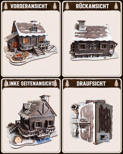 LED 3D Wooden Puzzle Winter Cabin DIY Miniature Building Kit with LED Lights - 3D Craft Rural Wooden Cabin Models Decor Gift for Adult - Image 5