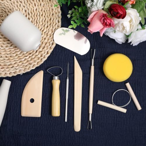 64 Pcs Pottery Clay Tools Set, Sculpting Clay Tool Kit with Beech Wood Handles and Stainless Steel Tips for Carving Shaping Modeling Trimming for Beginners and Professionals - Image 5