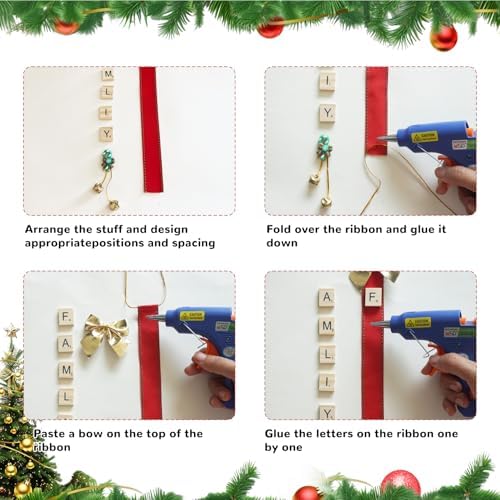Christmas Ornaments Tree Decorations Personalized Crafts for Adults Kit DIY Ribbon Letter Tiles Bells Rustic Stockings Name Tags Hanging Xmas Decor for Gifts Wreath Holiday(Red & Green) - Image 4