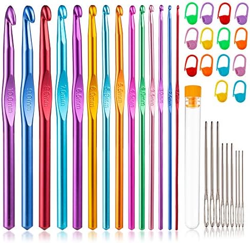 Vodiye 14 Sizes Crochet Hooks Set, 2.0-10.0mm, Metal Crochet Needles by Vodiye