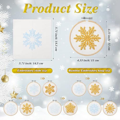 Roowest 6 Sets Christmas Embroidery Kits Snowflake Ornament DIY,Gold - Image 2