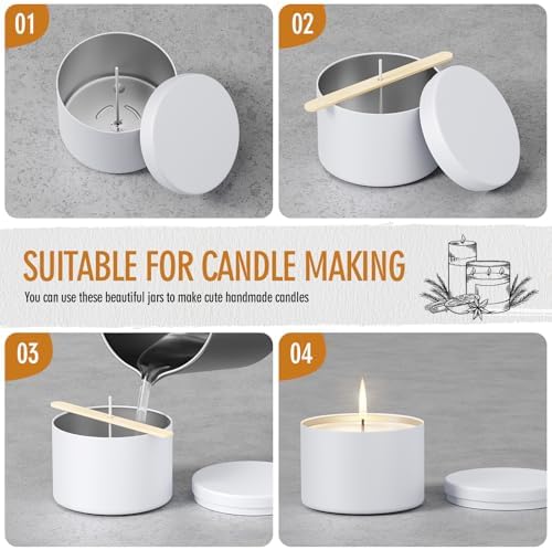 24 Pack 4oz Candle Tins with Lids,Metal Empty Jars, Double-Sided Matte White Finish, Tinplate Containers for DIY Candle Making, Wax Melts, Crafts, Small Business Supplies, Party Favors - Image 5
