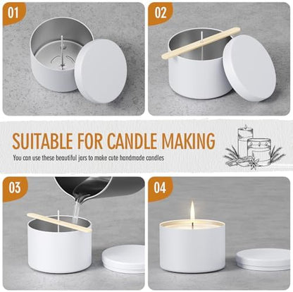 24 Pack 4oz Candle Tins with Lids,Metal Empty Jars, Double-Sided Matte White Finish, Tinplate Containers for DIY Candle Making, Wax Melts, Crafts, Small Business Supplies, Party Favors - Image 5