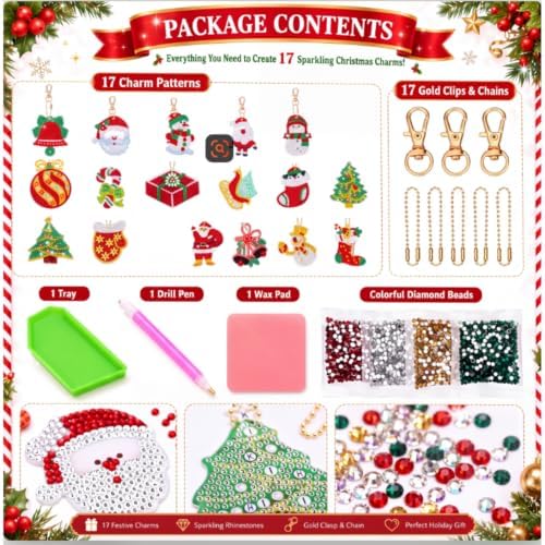 Yaomiao 17 Pcs Double Sided Diamond Art Christmas Ornaments Keychains 5d - Image 2